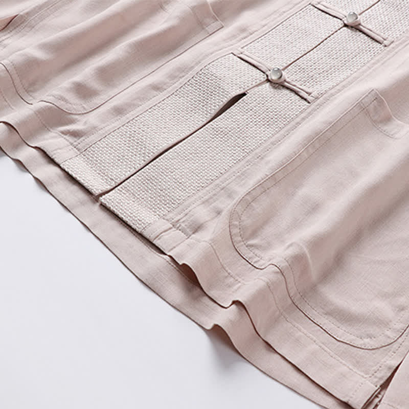 Nimara Ritual 2Pcs Spring Tang Style Mandarin Collar Frog Button Solid Long Sleeve Shirt Pants Men's Meditation Cloth With Pockets