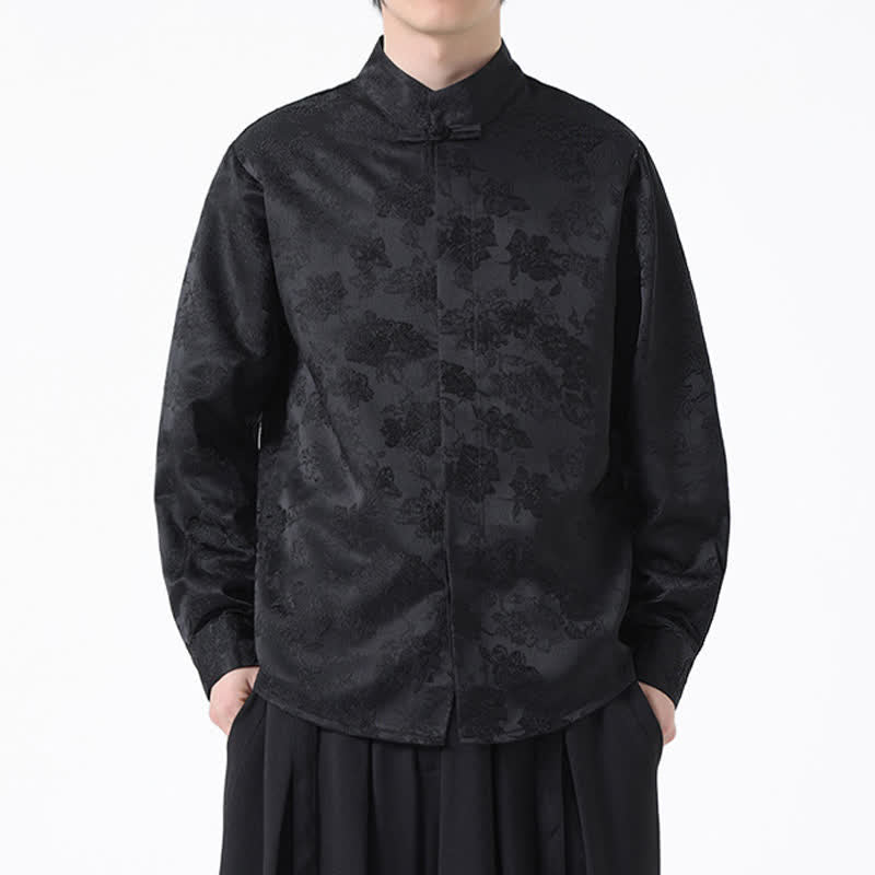 Nimara Ritual Fall Elegant Tang Style Mandarin Collar Floral Men's Long Sleeve Shirts