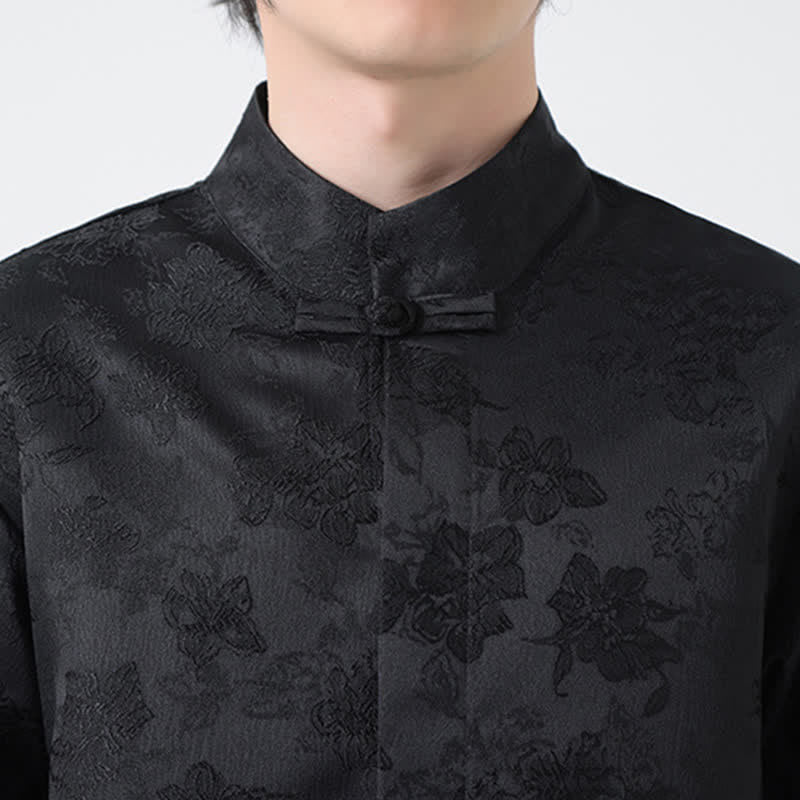 Nimara Ritual Fall Elegant Tang Style Mandarin Collar Floral Men's Long Sleeve Shirts