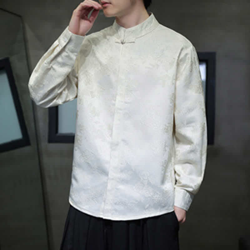 Nimara Ritual Fall Elegant Tang Style Mandarin Collar Floral Men's Long Sleeve Shirts