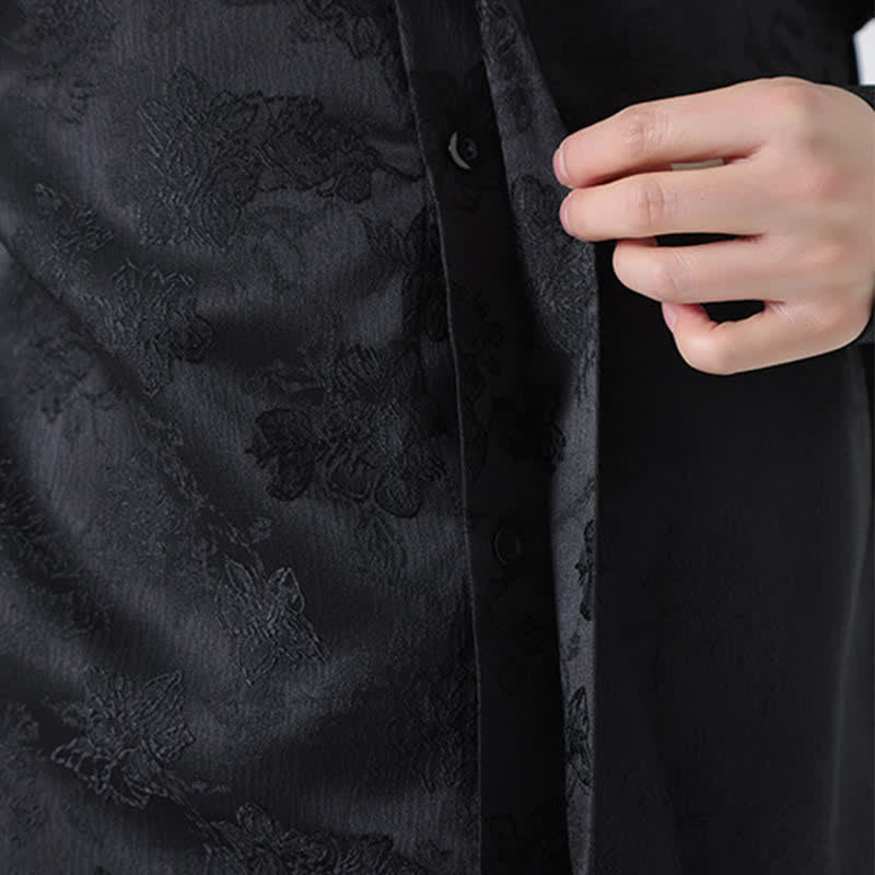 Nimara Ritual Fall Elegant Tang Style Mandarin Collar Floral Men's Long Sleeve Shirts