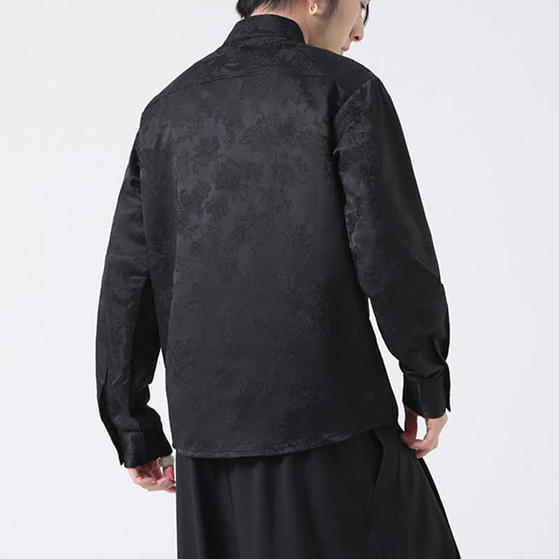 Nimara Ritual Fall Elegant Tang Style Mandarin Collar Floral Men's Long Sleeve Shirts
