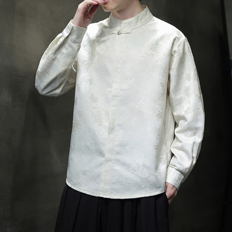 Nimara Ritual Fall Elegant Tang Style Mandarin Collar Floral Men's Long Sleeve Shirts