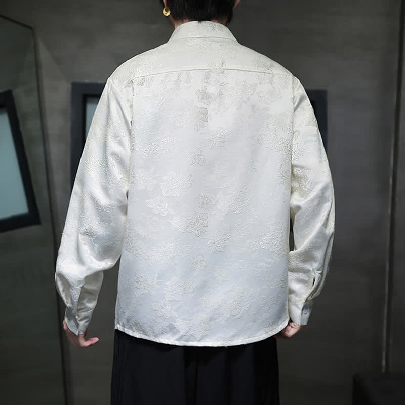 Nimara Ritual Fall Elegant Tang Style Mandarin Collar Floral Men's Long Sleeve Shirts