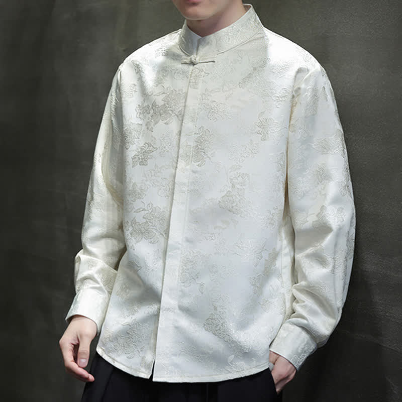 Nimara Ritual Fall Elegant Tang Style Mandarin Collar Floral Men's Long Sleeve Shirts