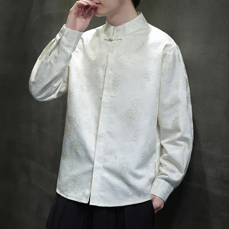 Nimara Ritual Fall Elegant Tang Style Mandarin Collar Floral Men's Long Sleeve Shirts