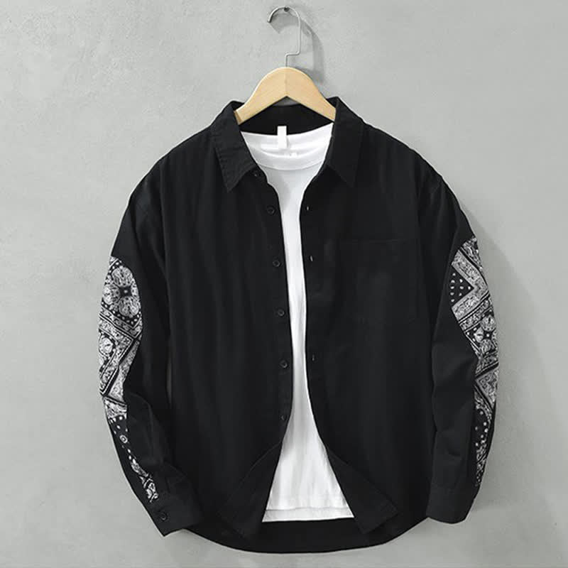 Nimara Ritual Fall Casual Vintage Button-Up Paisley Cotton Men's Long Sleeve Shirts With Patch Pocket