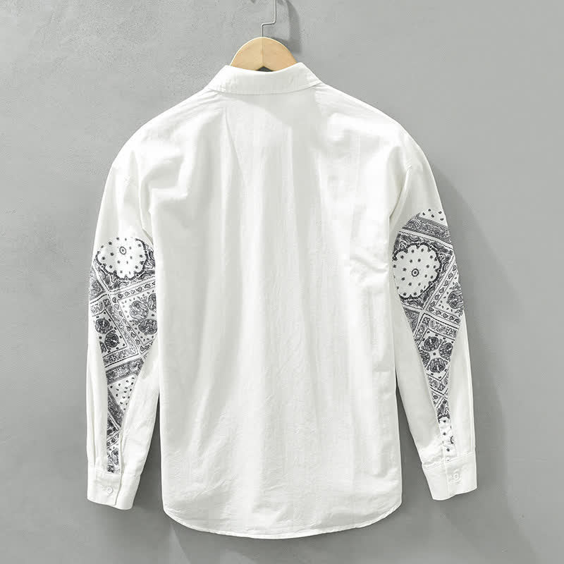 Nimara Ritual Fall Casual Vintage Button-Up Paisley Cotton Men's Long Sleeve Shirts With Patch Pocket