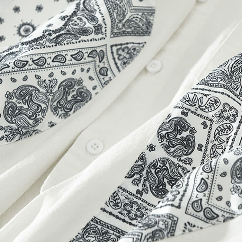 Nimara Ritual Fall Casual Vintage Button-Up Paisley Cotton Men's Long Sleeve Shirts With Patch Pocket