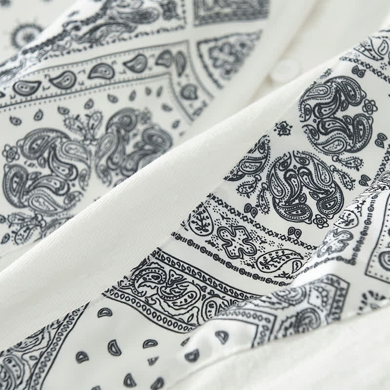 Nimara Ritual Fall Casual Vintage Button-Up Paisley Cotton Men's Long Sleeve Shirts With Patch Pocket