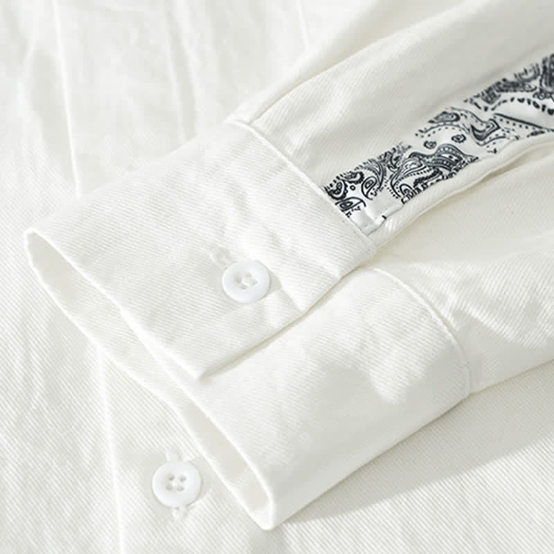 Nimara Ritual Fall Casual Vintage Button-Up Paisley Cotton Men's Long Sleeve Shirts With Patch Pocket