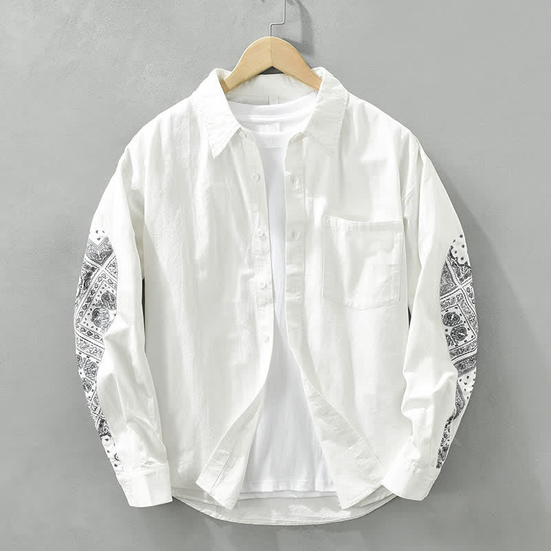 Nimara Ritual Fall Casual Vintage Button-Up Paisley Cotton Men's Long Sleeve Shirts With Patch Pocket