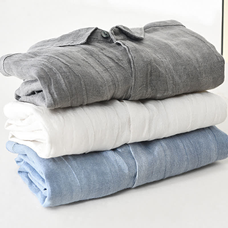 Nimara Ritual Spring Casual Button-Up Solid Linen Men's Long Sleeve Shirts