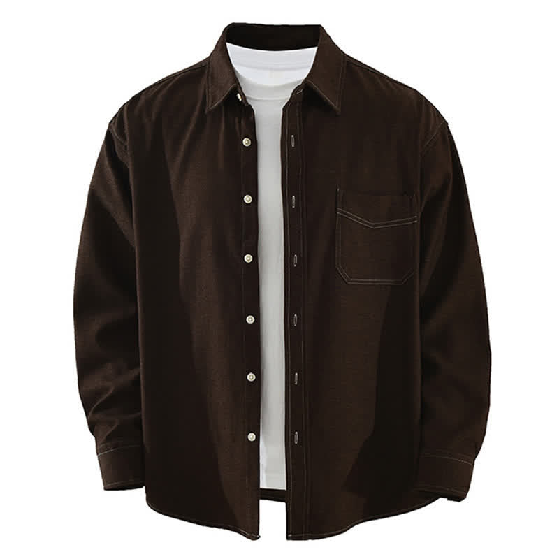 Nimara Ritual Fall Casual Solid Men's Long Sleeve Shirts With Patch Pocket