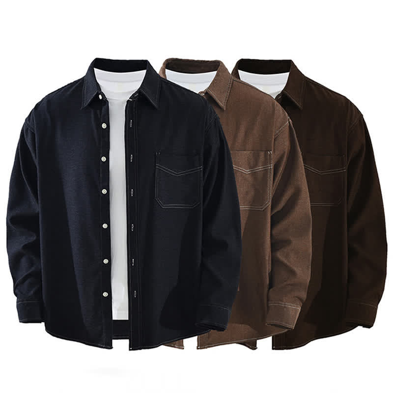 Nimara Ritual Fall Casual Solid Men's Long Sleeve Shirts With Patch Pocket