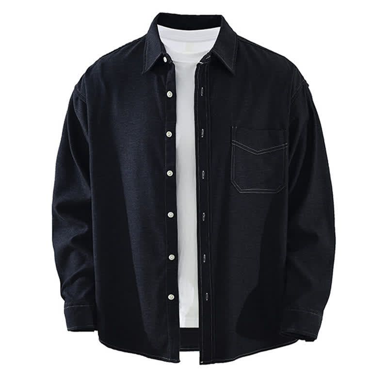 Nimara Ritual Fall Casual Solid Men's Long Sleeve Shirts With Patch Pocket