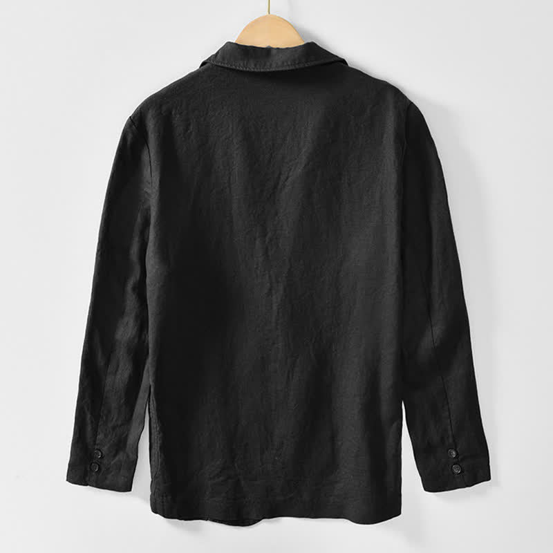 Nimara Ritual Spring Fall Casual Minimalist Ramie Cotton Lapel Solid Men's Jacket With Pockets