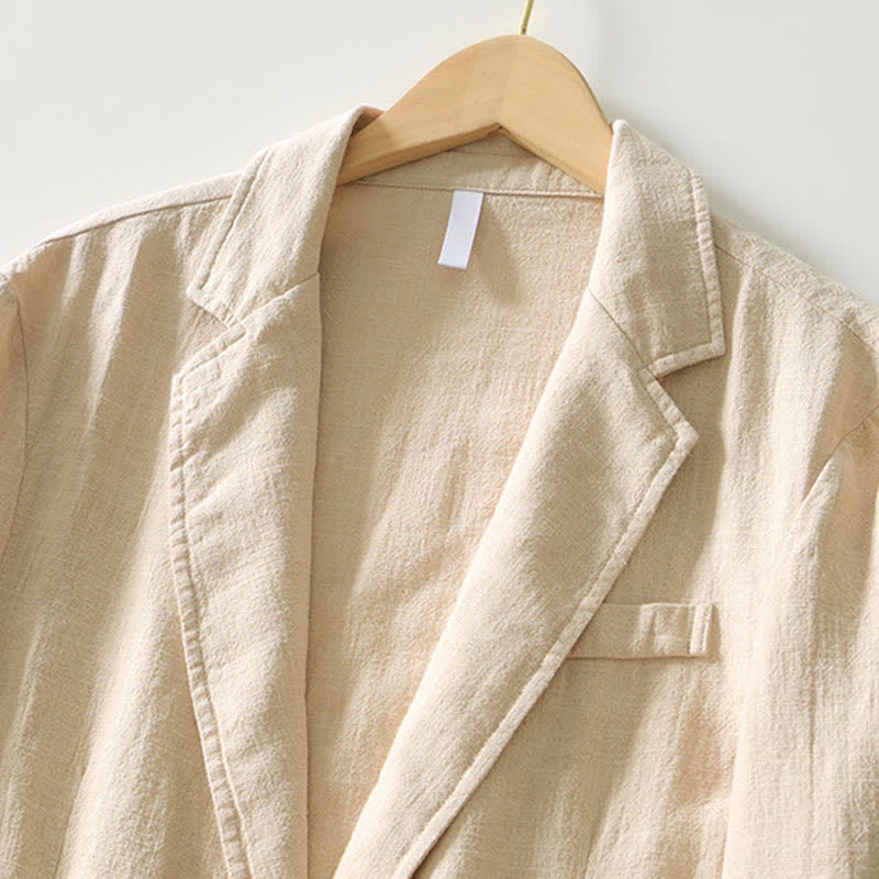 Nimara Ritual Spring Fall Casual Minimalist Ramie Cotton Lapel Solid Men's Jacket With Pockets