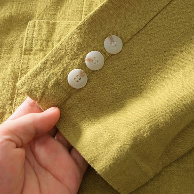 Nimara Ritual Spring Fall Casual Minimalist Ramie Cotton Lapel Solid Men's Jacket With Pockets
