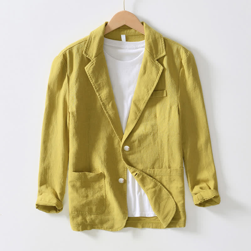 Nimara Ritual Spring Fall Casual Minimalist Ramie Cotton Lapel Solid Men's Jacket With Pockets