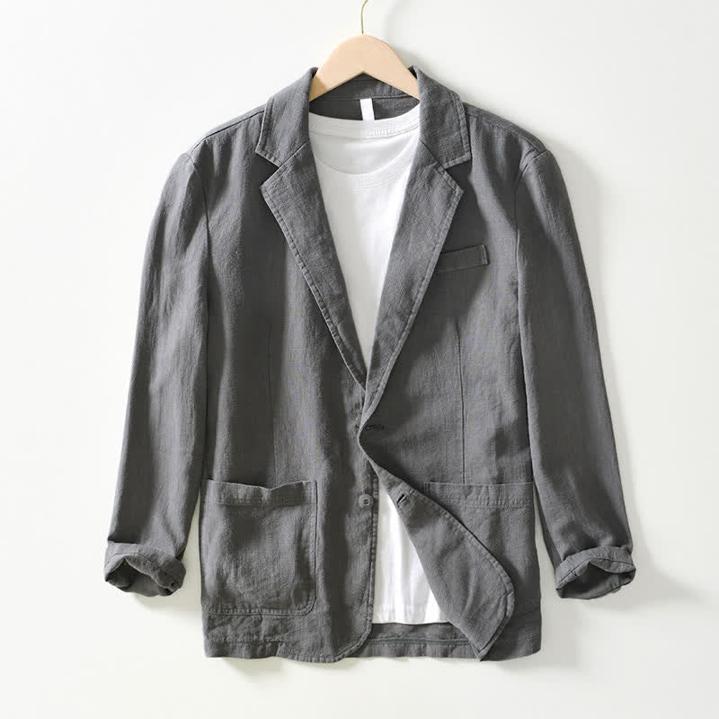 Nimara Ritual Spring Fall Casual Minimalist Ramie Cotton Lapel Solid Men's Jacket With Pockets