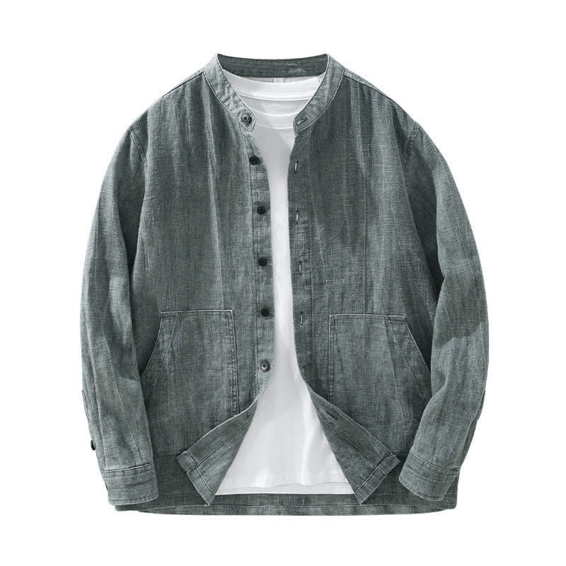 Nimara Ritual Spring Fall Casual Solid Ramie Cotton Men's Jacket With Pockets