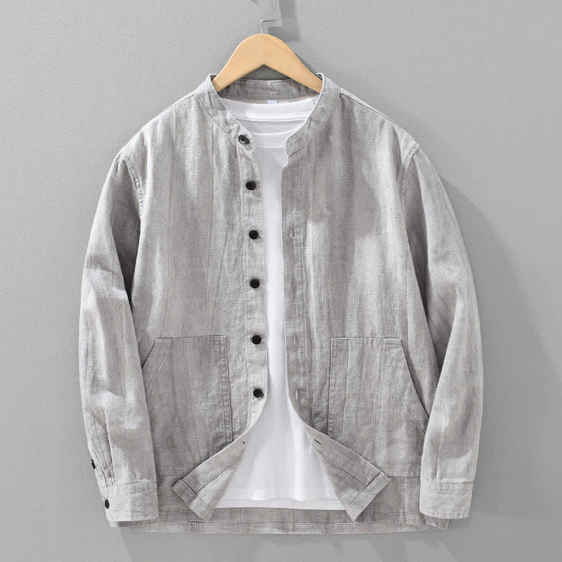 Nimara Ritual Spring Fall Casual Solid Ramie Cotton Men's Jacket With Pockets