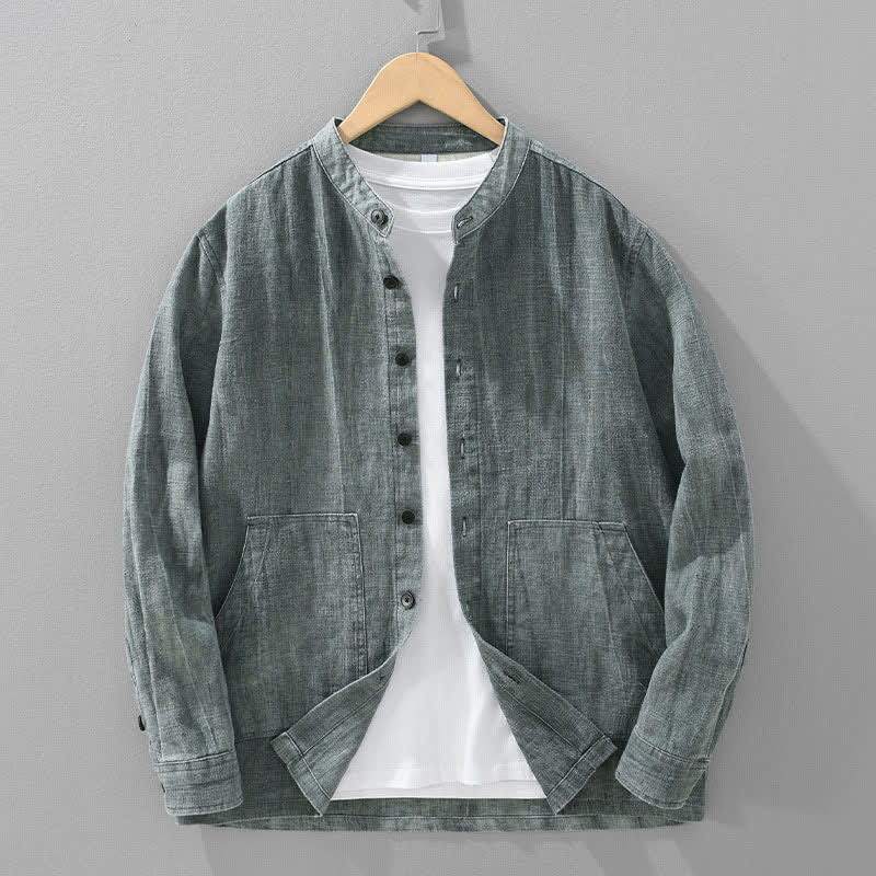Nimara Ritual Spring Fall Casual Solid Ramie Cotton Men's Jacket With Pockets