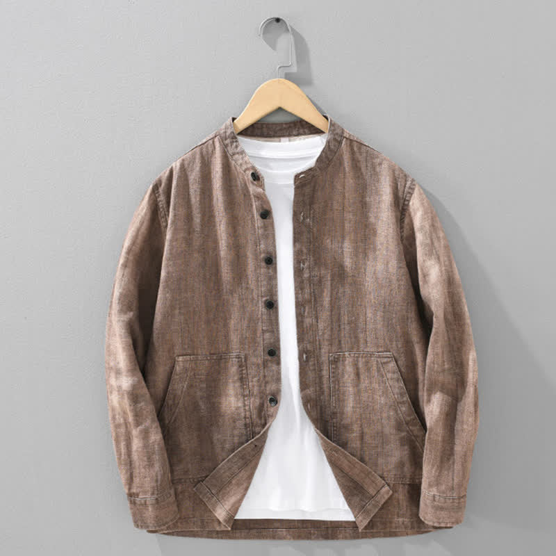 Nimara Ritual Spring Fall Casual Solid Ramie Cotton Men's Jacket With Pockets