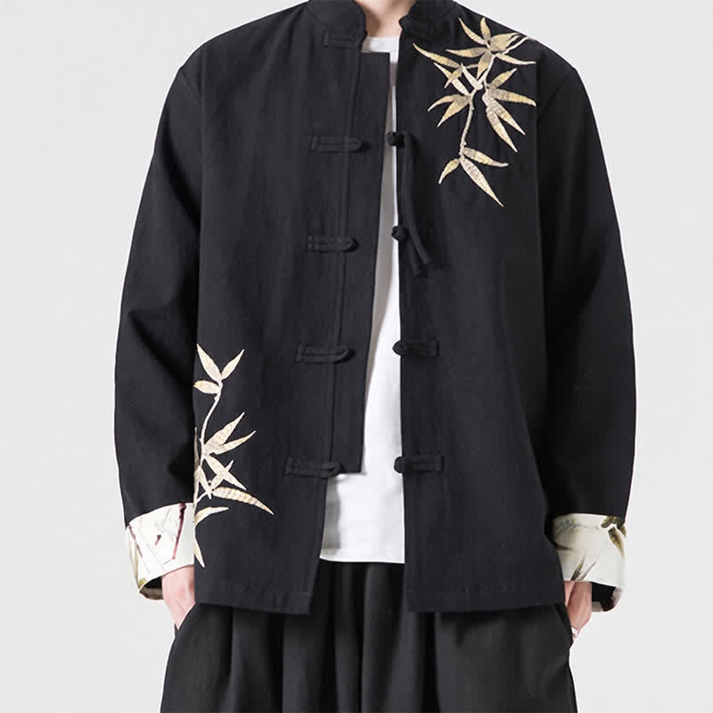 Nimara Ritual Fall Winter Tang Style Vintage Frog Button Bamboo Cotton Linen Men's Jacket