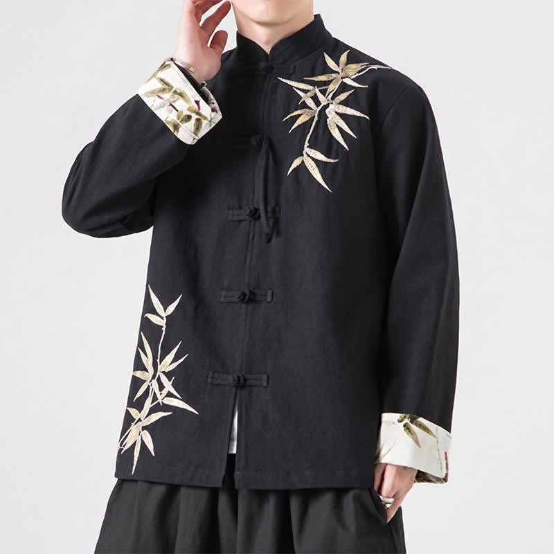 Nimara Ritual Fall Winter Tang Style Vintage Frog Button Bamboo Cotton Linen Men's Jacket