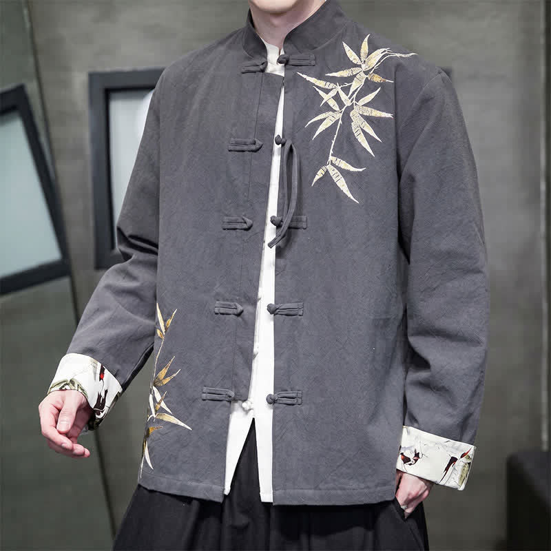 Nimara Ritual Fall Winter Tang Style Vintage Frog Button Bamboo Cotton Linen Men's Jacket