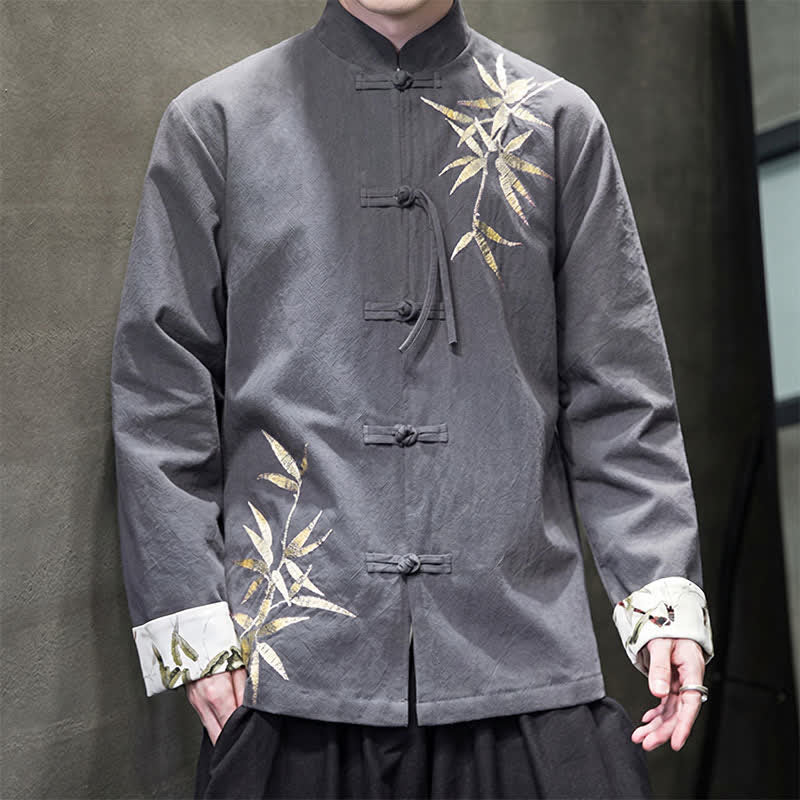 Nimara Ritual Fall Winter Tang Style Vintage Frog Button Bamboo Cotton Linen Men's Jacket