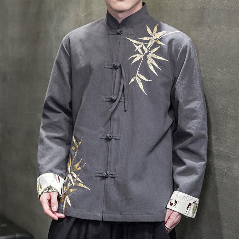 Nimara Ritual Fall Winter Tang Style Vintage Frog Button Bamboo Cotton Linen Men's Jacket