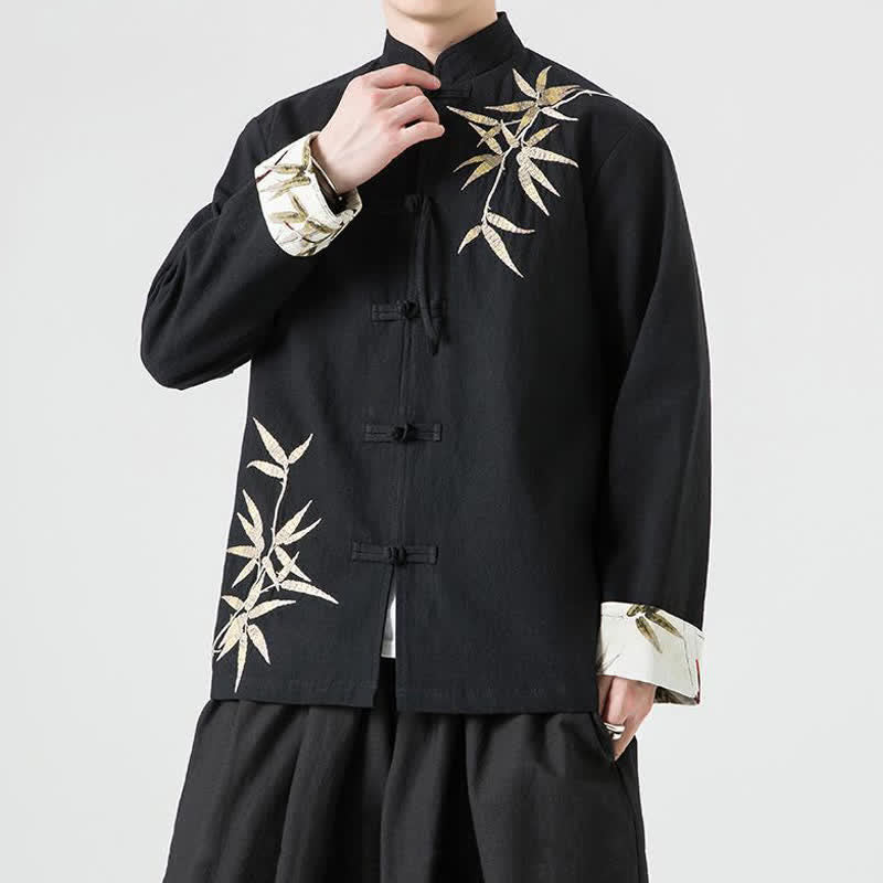 Nimara Ritual Fall Winter Tang Style Vintage Frog Button Bamboo Cotton Linen Men's Jacket
