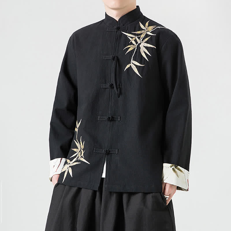 Nimara Ritual Fall Winter Tang Style Vintage Frog Button Bamboo Cotton Linen Men's Jacket