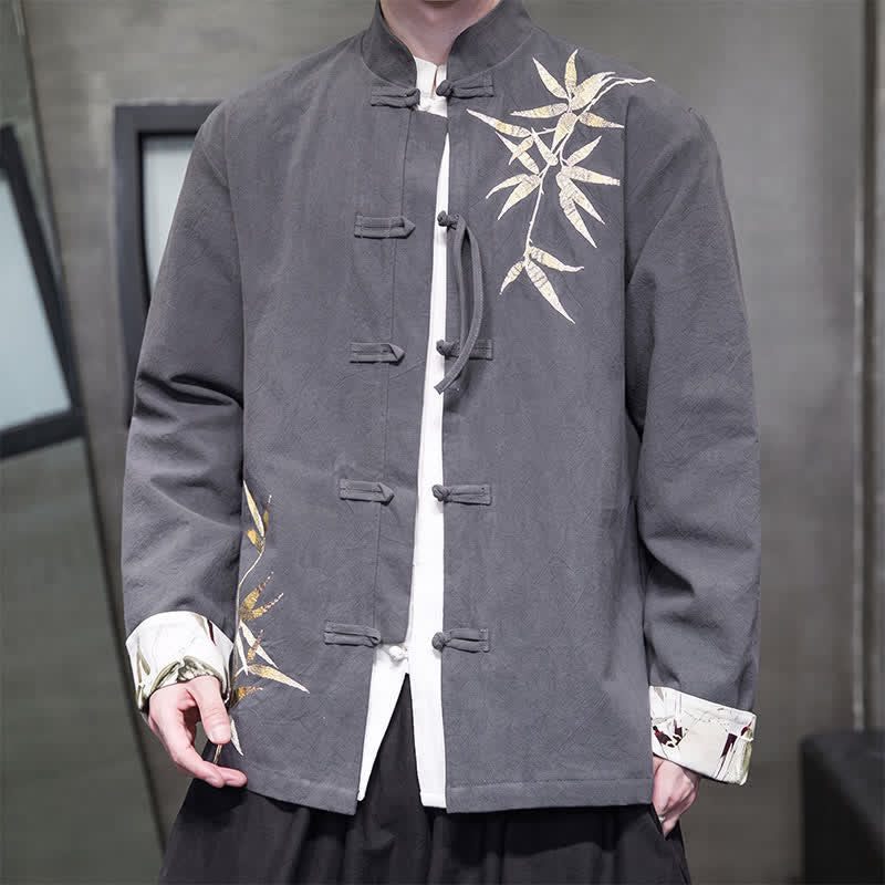 Nimara Ritual Fall Winter Tang Style Vintage Frog Button Bamboo Cotton Linen Men's Jacket
