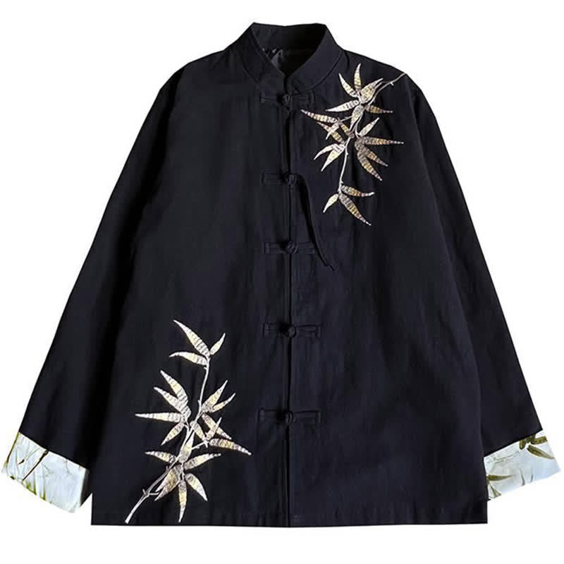 Nimara Ritual Fall Winter Tang Style Vintage Frog Button Bamboo Cotton Linen Men's Jacket