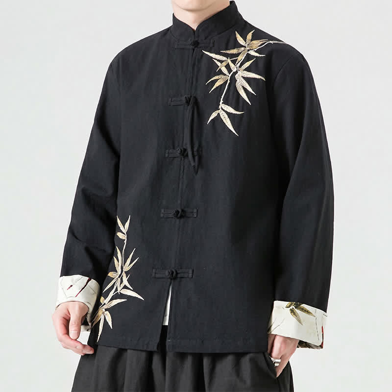 Nimara Ritual Fall Winter Tang Style Vintage Frog Button Bamboo Cotton Linen Men's Jacket