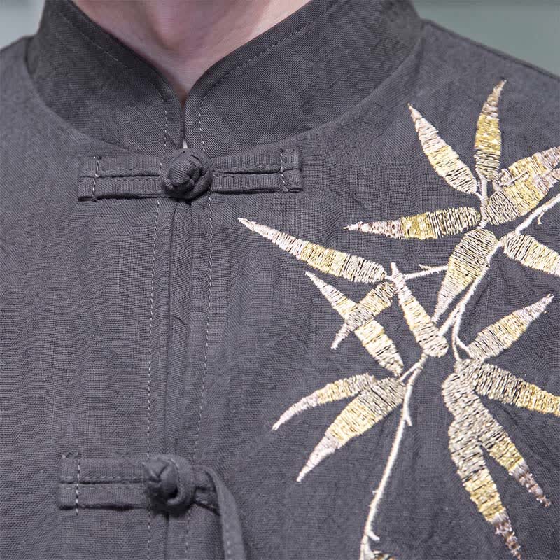 Nimara Ritual Fall Winter Tang Style Vintage Frog Button Bamboo Cotton Linen Men's Jacket
