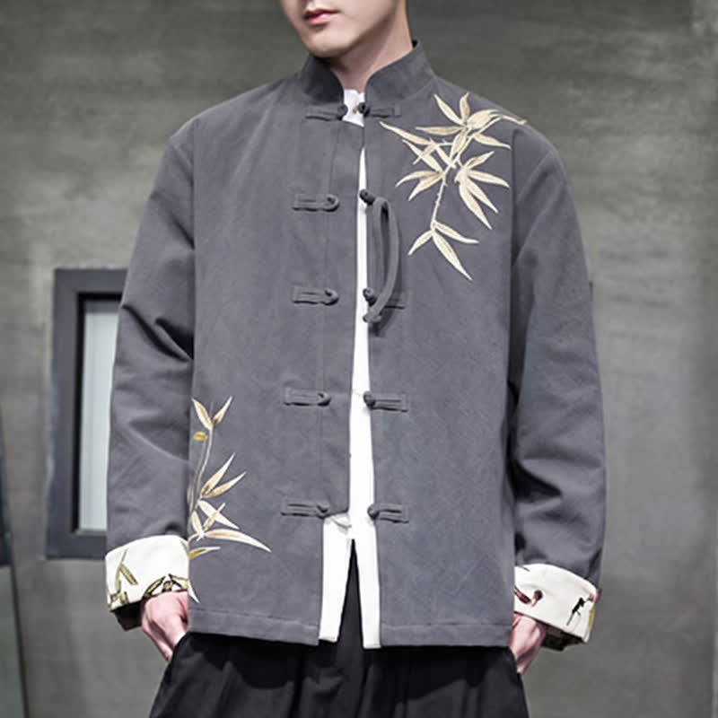 Nimara Ritual Fall Winter Tang Style Vintage Frog Button Bamboo Cotton Linen Men's Jacket