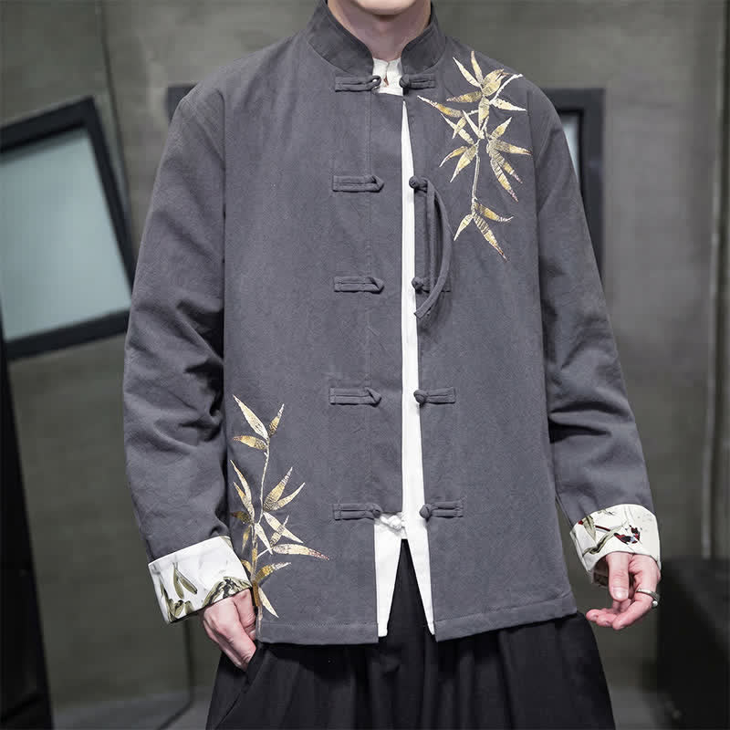Nimara Ritual Fall Winter Tang Style Vintage Frog Button Bamboo Cotton Linen Men's Jacket