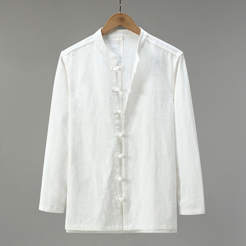 Nimara Ritual Spring Casual Tang Style Frog Button Solid Men's Long Sleeve Shirts