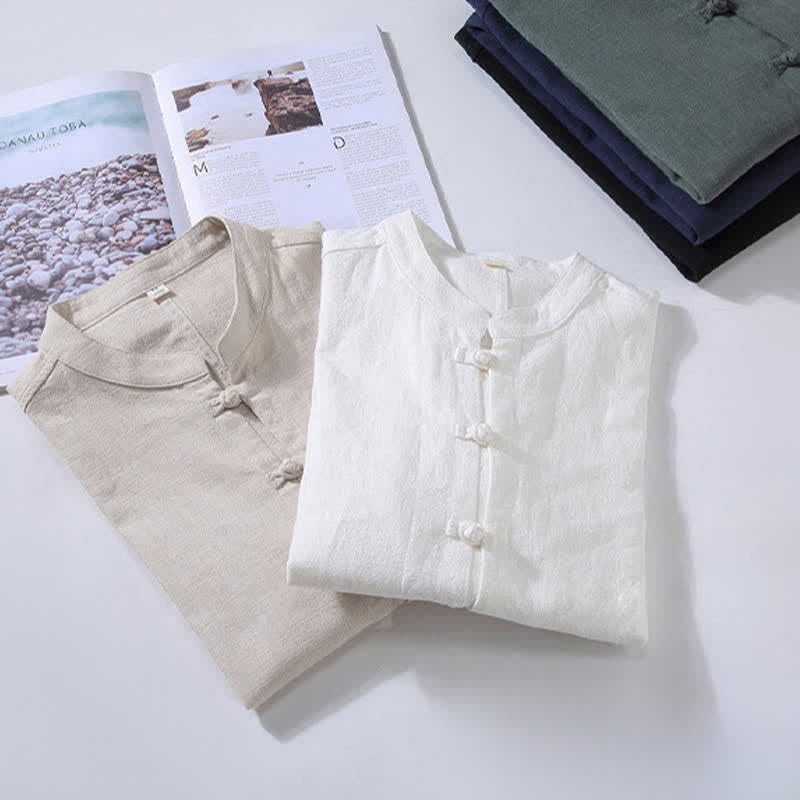 Nimara Ritual Spring Casual Tang Style Frog Button Solid Men's Long Sleeve Shirts