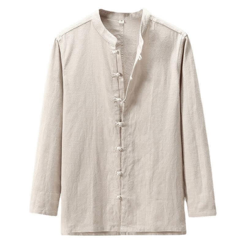 Nimara Ritual Spring Casual Tang Style Frog Button Solid Men's Long Sleeve Shirts