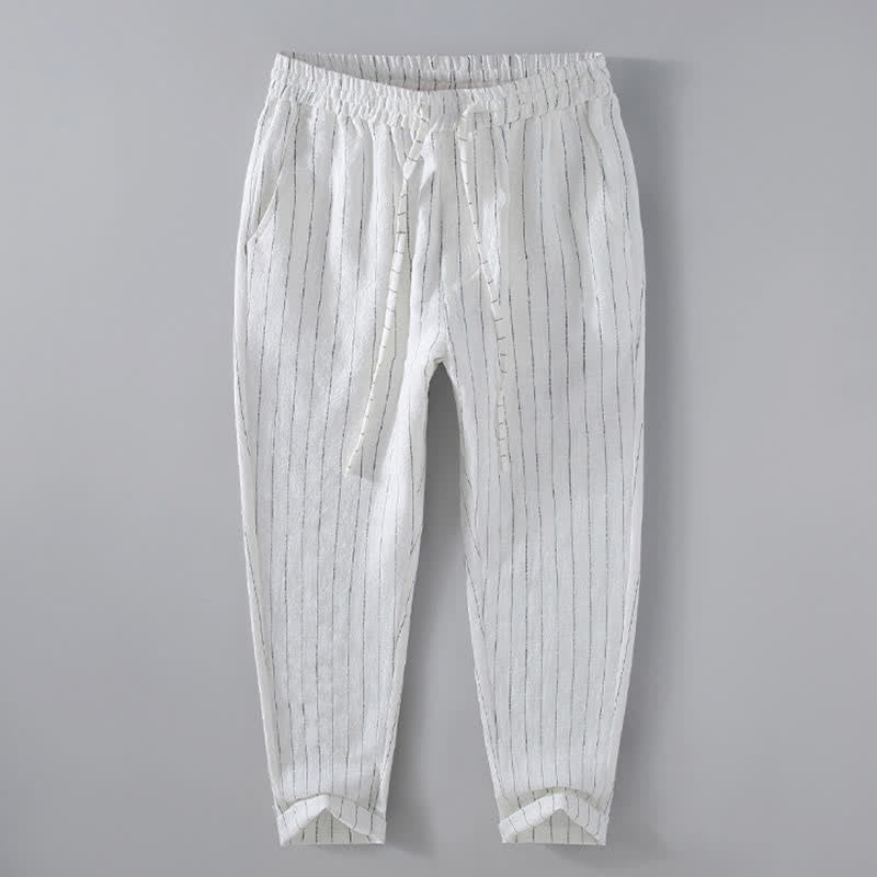 Nimara Ritual Spring Summer Casual Drawstring Striped Cropped Pants Men's Tapered Pants With Pockets