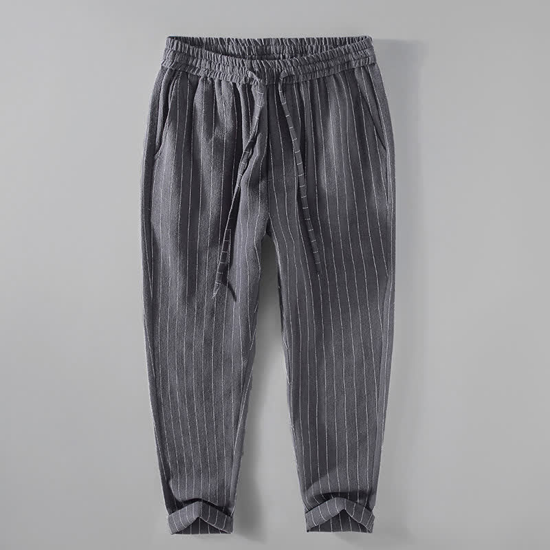 Nimara Ritual Spring Summer Casual Drawstring Striped Cropped Pants Men's Tapered Pants With Pockets