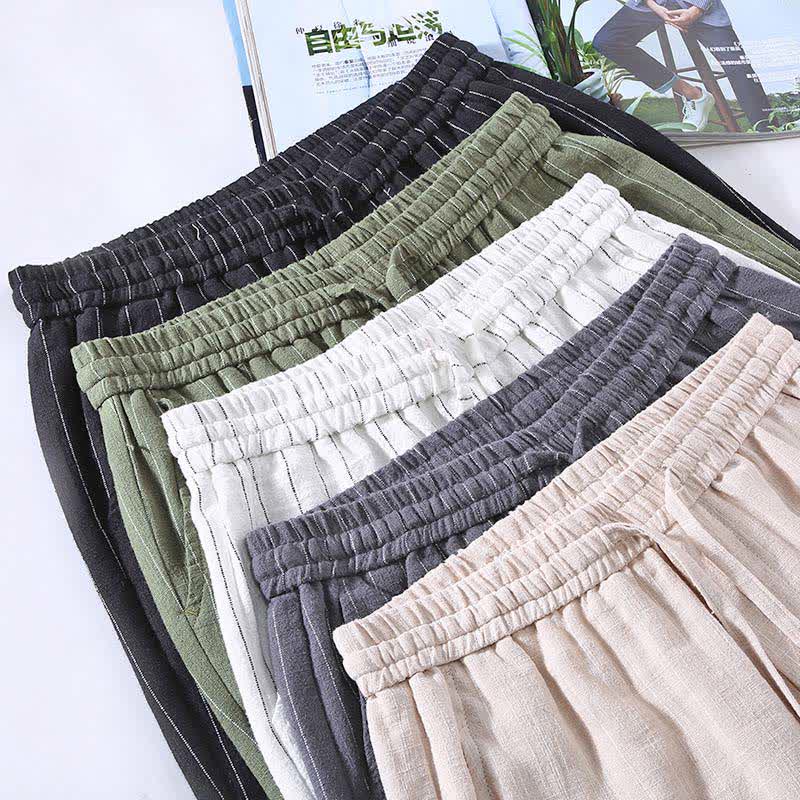 Nimara Ritual Spring Summer Casual Drawstring Striped Cropped Pants Men's Tapered Pants With Pockets