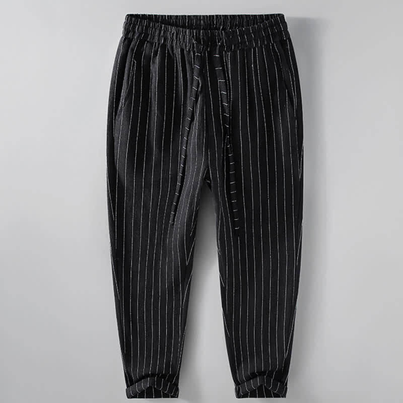 Nimara Ritual Spring Summer Casual Drawstring Striped Cropped Pants Men's Tapered Pants With Pockets