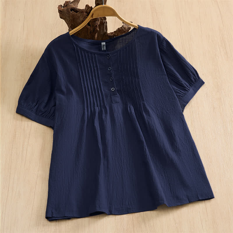 Nimara Ritual Summer Casual Minimalist Button-Up Solid Cotton Women's Short Sleeve Shirts